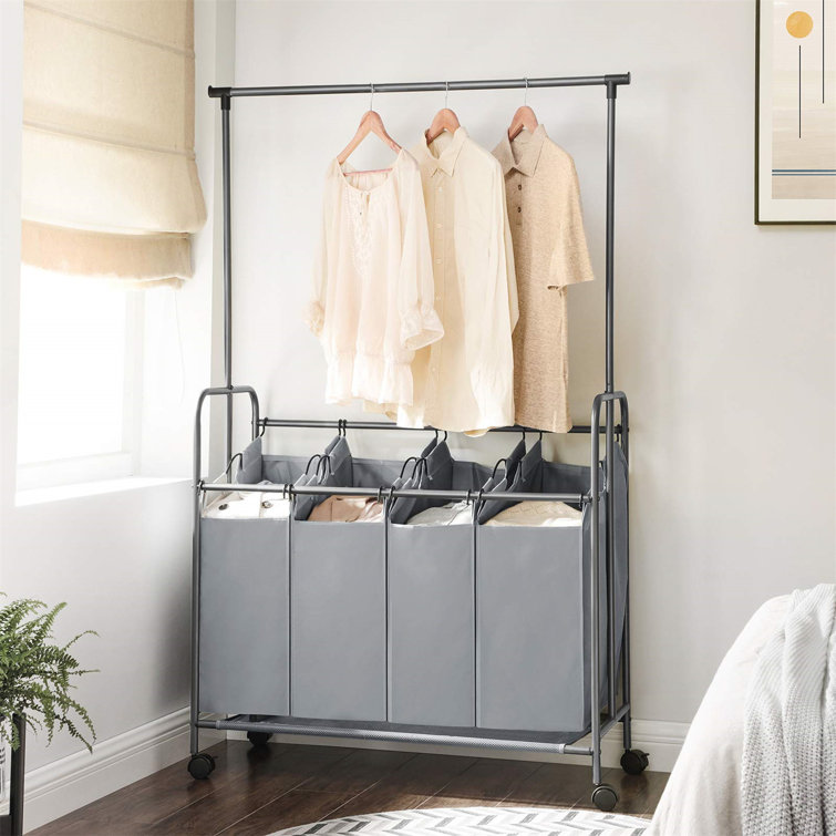 Dapota 4Bag Laundry Sorter, Rolling Laundry Cart With Hanging Bar